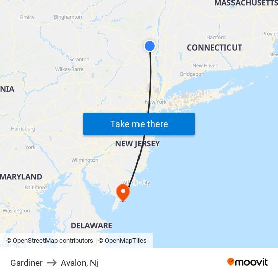 Gardiner to Avalon, Nj map