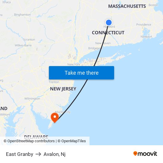 East Granby to Avalon, Nj map
