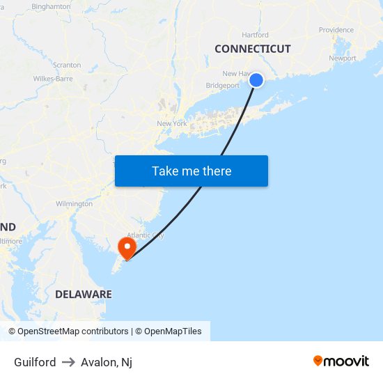 Guilford to Avalon, Nj map