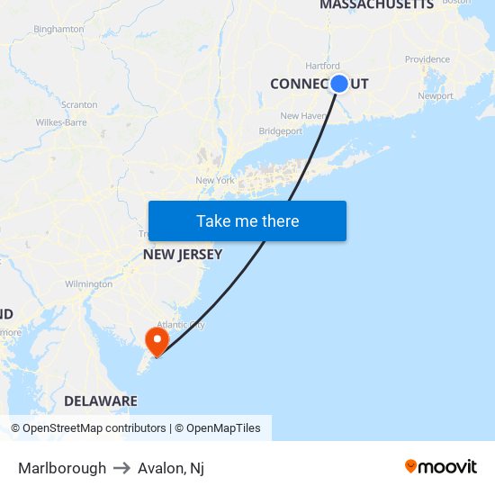 Marlborough to Avalon, Nj map