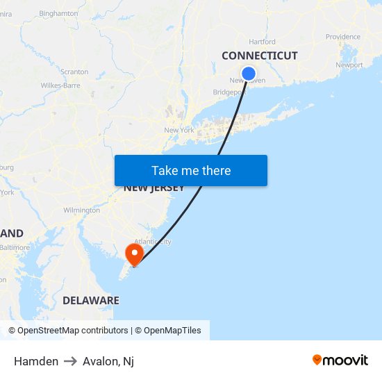 Hamden to Avalon, Nj map