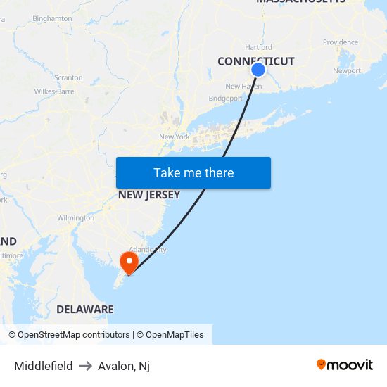 Middlefield to Avalon, Nj map