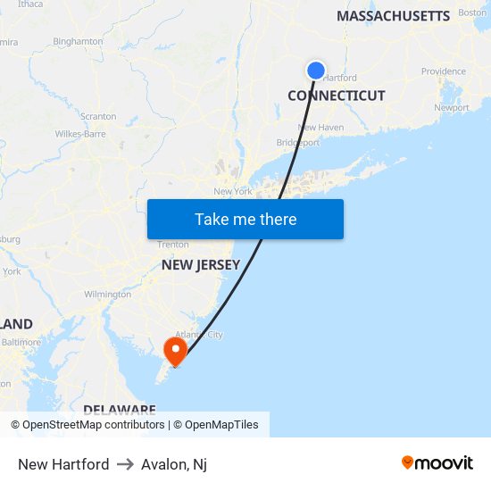 New Hartford to Avalon, Nj map