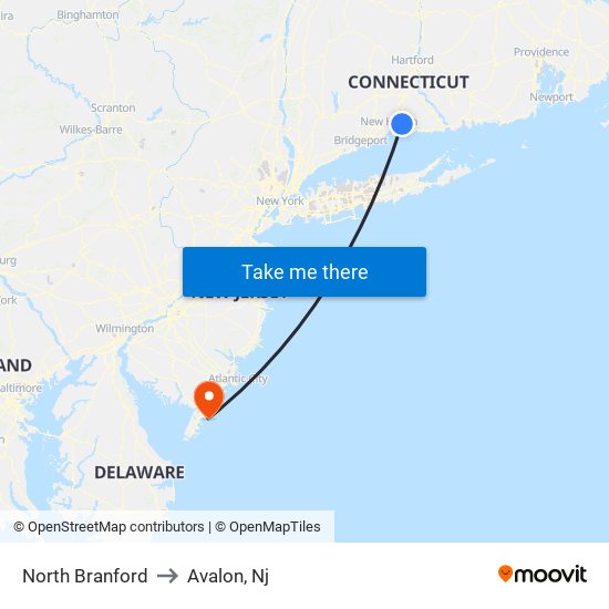 North Branford to Avalon, Nj map