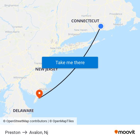 Preston to Avalon, Nj map