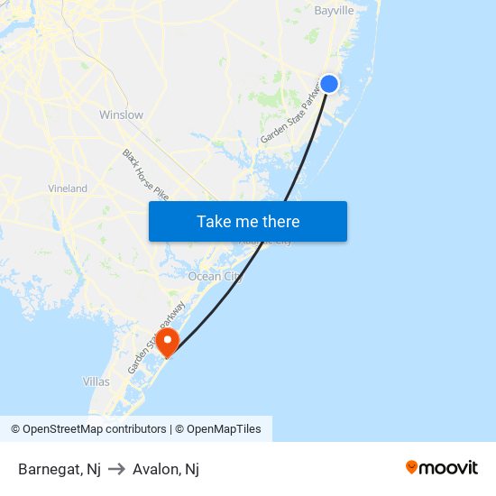 Barnegat, Nj to Avalon, Nj map