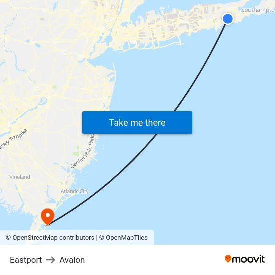 Eastport to Avalon map