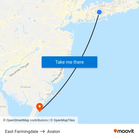 East Farmingdale to Avalon map
