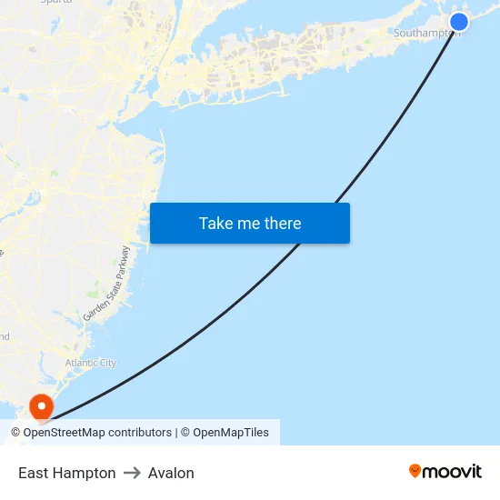 East Hampton to Avalon map