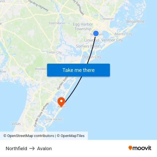 Northfield to Avalon map