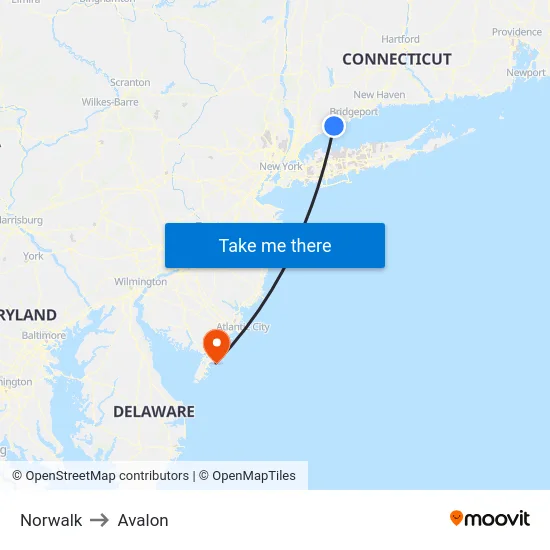 Norwalk to Avalon map