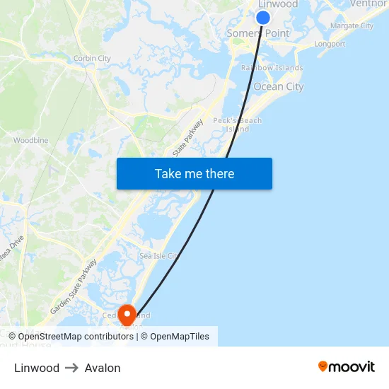 Linwood to Avalon map