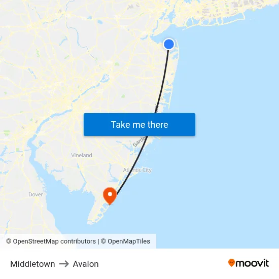 Middletown to Avalon map
