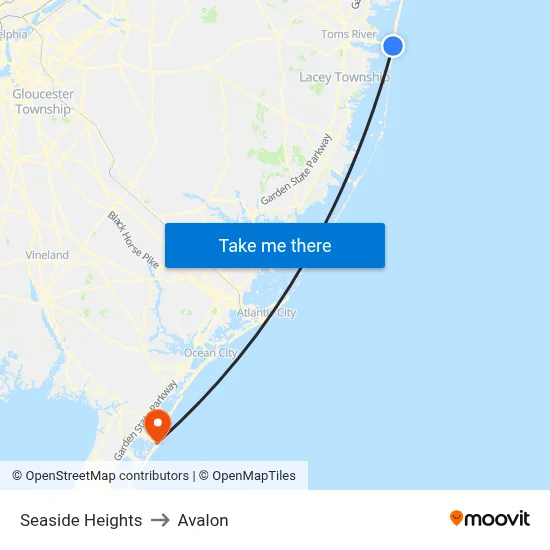 Seaside Heights to Avalon map