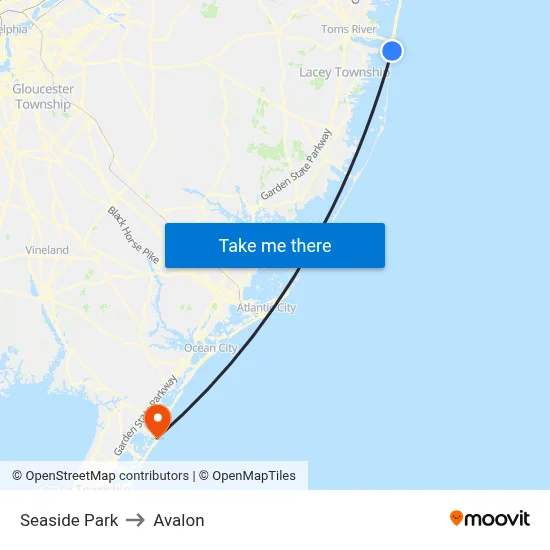 Seaside Park to Avalon map