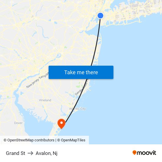 Grand St to Avalon, Nj map