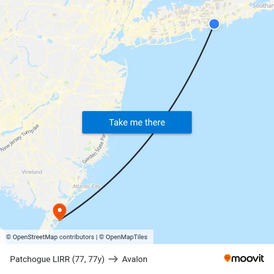 Patchogue LIRR (77, 77y) to Avalon map
