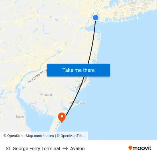 St. George Ferry Terminal to Avalon map