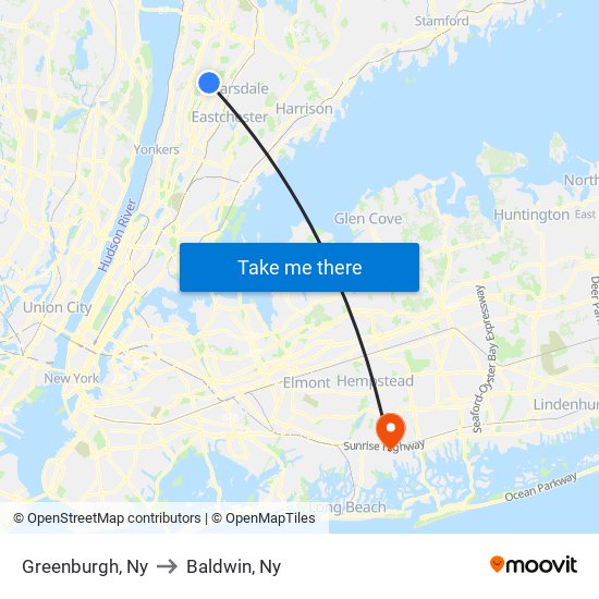 Greenburgh, Ny to Baldwin, Ny map