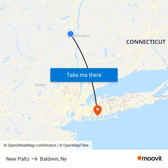 New Paltz to Baldwin, Ny map