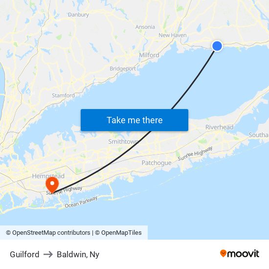 Guilford to Baldwin, Ny map