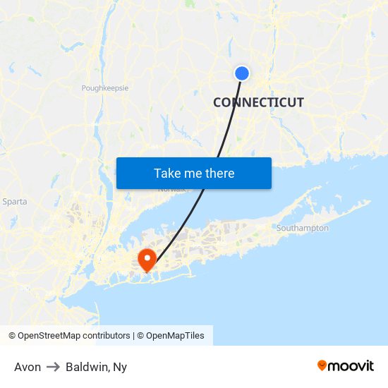 Avon to Baldwin, Ny map