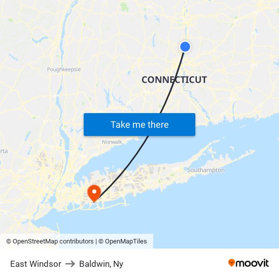 East Windsor to Baldwin, Ny map