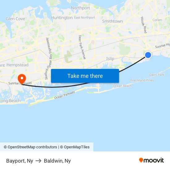 Bayport, Ny to Baldwin, Ny map