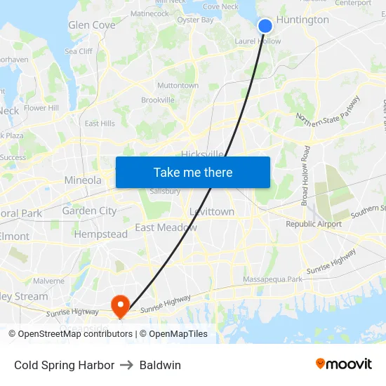 Cold Spring Harbor to Baldwin map