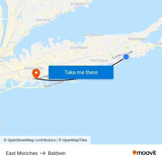 East Moriches to Baldwin map