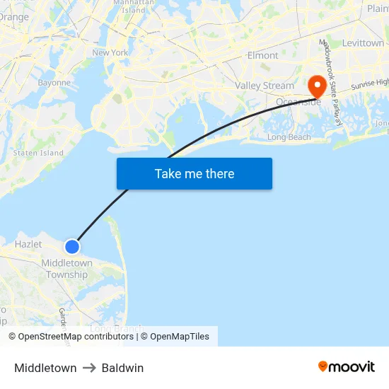 Middletown to Baldwin map