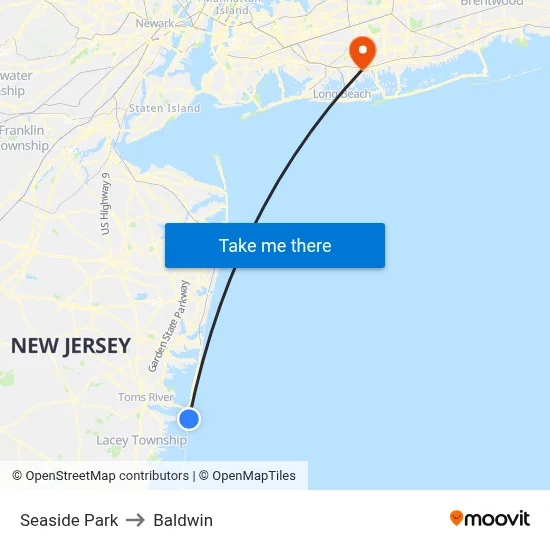 Seaside Park to Baldwin map