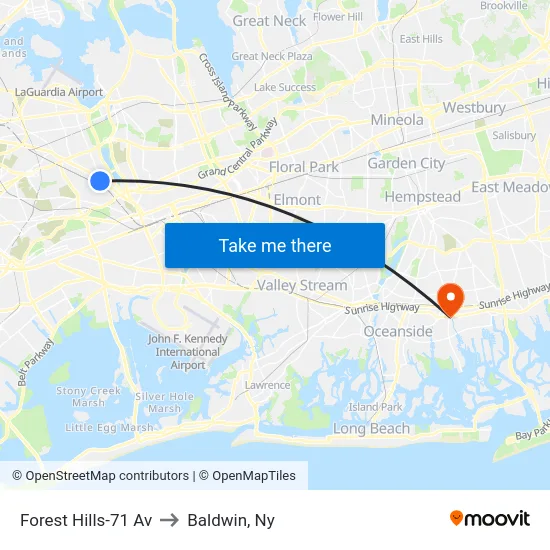 Forest Hills-71 Av to Baldwin, Ny map