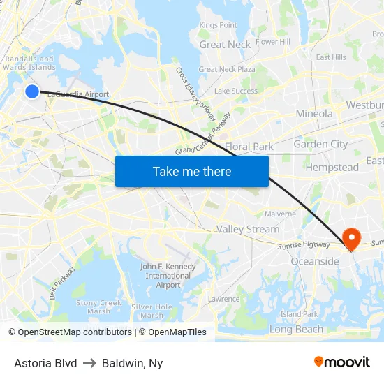 Astoria Blvd to Baldwin, Ny map