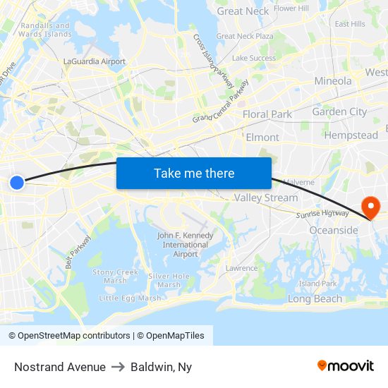 Nostrand Avenue to Baldwin, Ny map