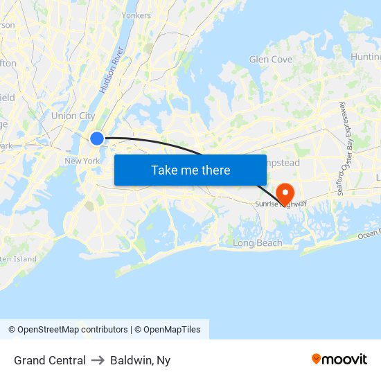 Grand Central to Baldwin, Ny map