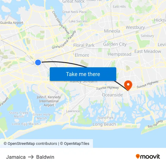 Jamaica to Baldwin map