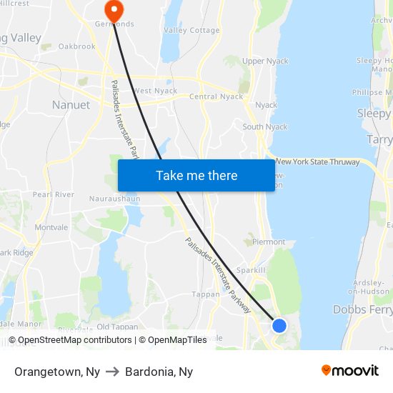 Orangetown, Ny to Bardonia, Ny map