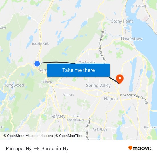 Ramapo, Ny to Bardonia, Ny map