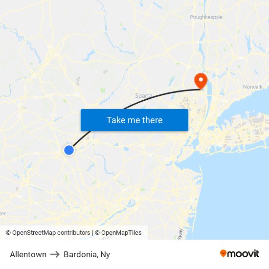 Allentown to Bardonia, Ny map