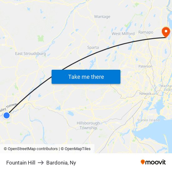 Fountain Hill to Bardonia, Ny map