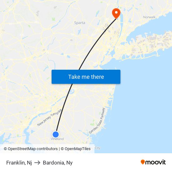 Franklin, Nj to Bardonia, Ny map