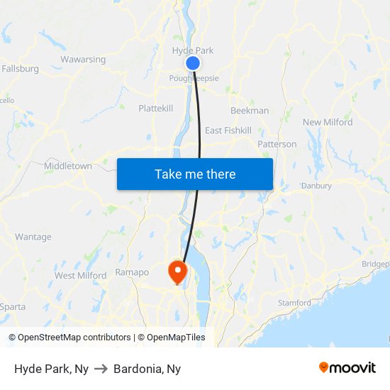 Hyde Park, Ny to Bardonia, Ny map