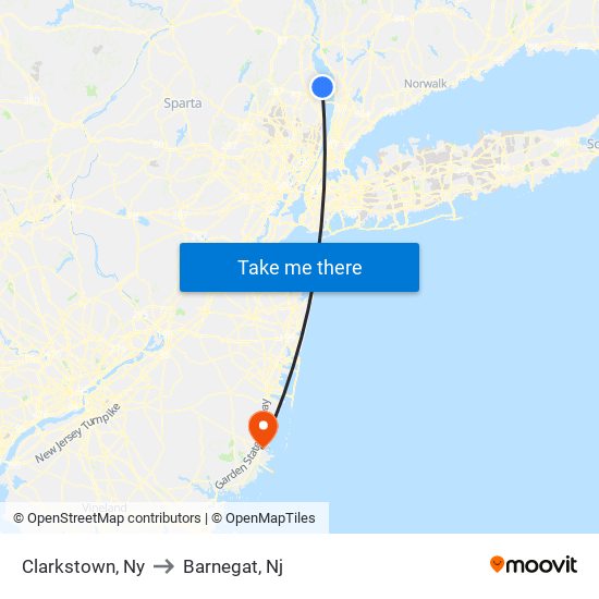 Clarkstown, Ny to Barnegat, Nj map