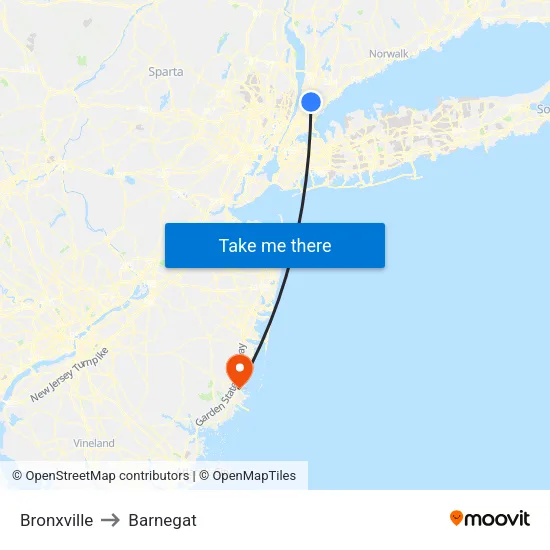 Bronxville to Barnegat map