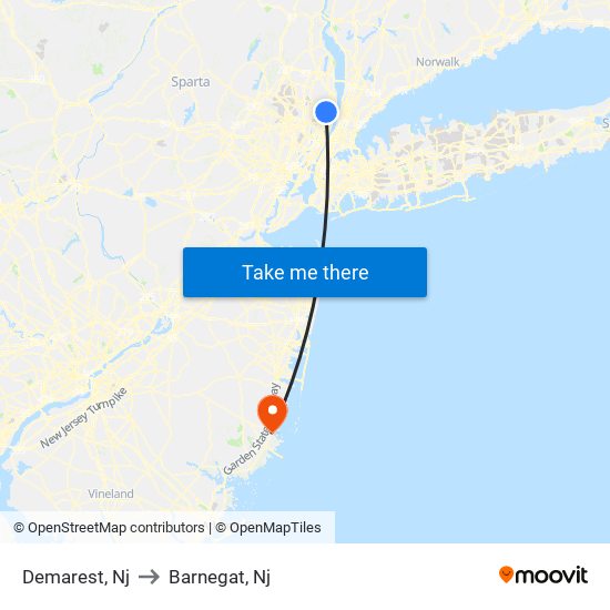 Demarest, Nj to Barnegat, Nj map