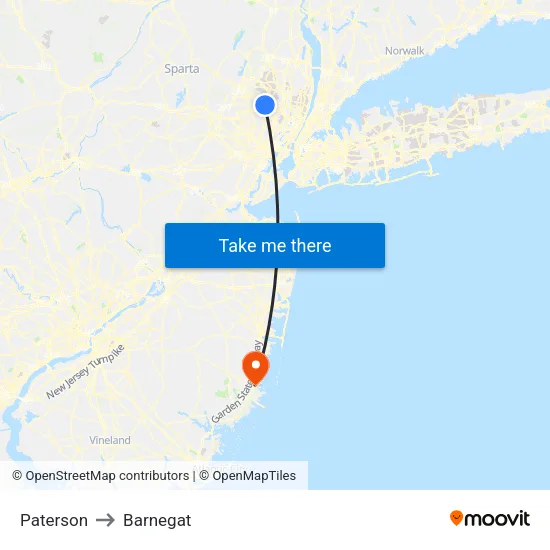 Paterson to Barnegat map