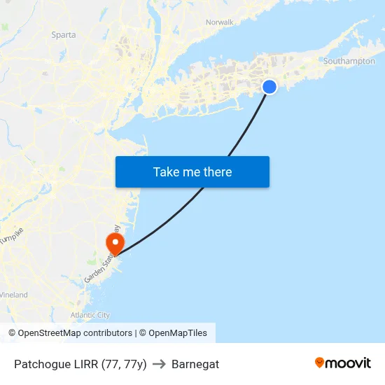 Patchogue LIRR (77, 77y) to Barnegat map