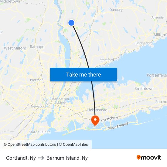 Cortlandt, Ny to Barnum Island, Ny map