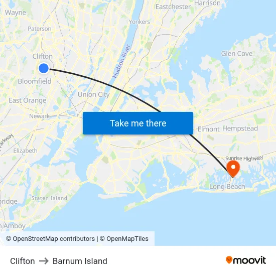 Clifton to Barnum Island map